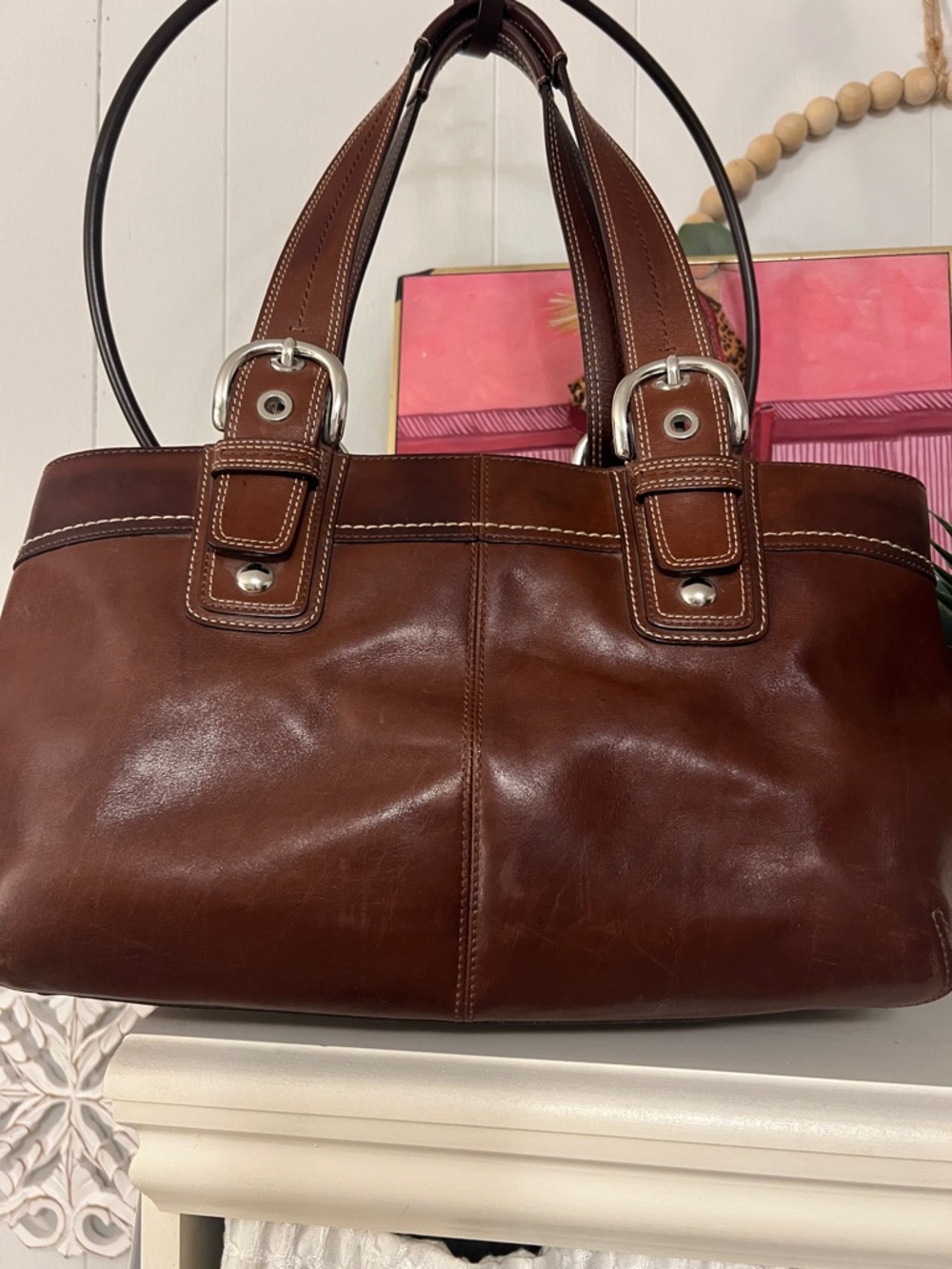 Vintage Coach Hampton Pleated Leather Satchel (style F18792) - Picture 3 of 14